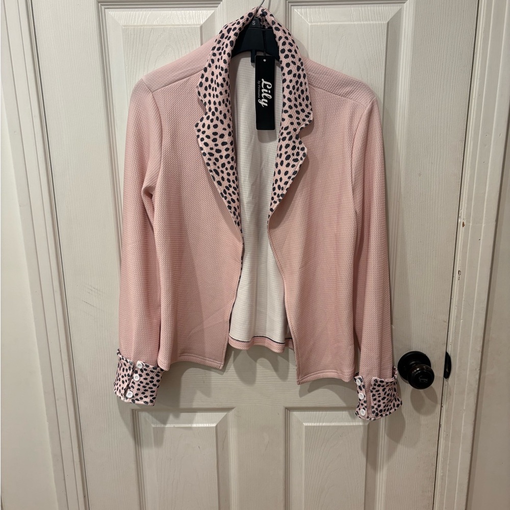 Pink and Black Blazer with Leopard Print Accents